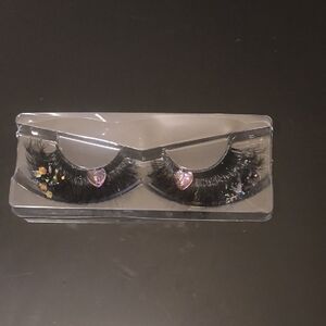 Decorative Black False Eyelashes with Heart  Gem Accents